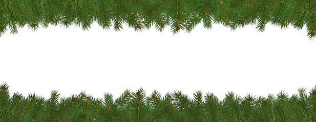 Green border of green festive branches on a transparent background perfect for winter holiday greeting cards, posters, or festive design projects. PNG