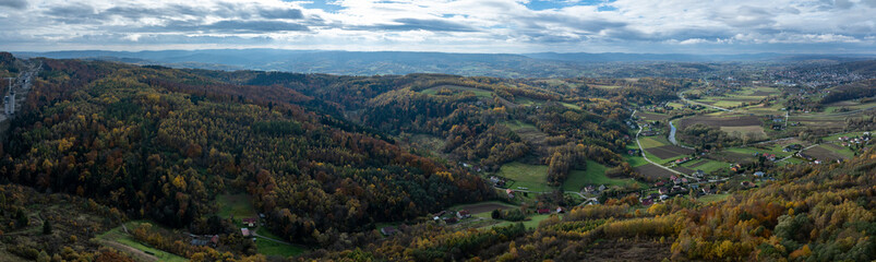 Expansive Autumn Panorama: S19 Viaduct Overlooking the Strzyżów Valley