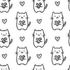 Cat Love Heart Kids Pattern Детский паттерн с котом и сердцем