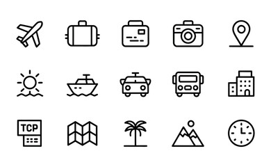 Collection of travel and vacation icons