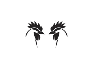 Two black rooster heads facing each other in a striking silhouette isolated on transparent background