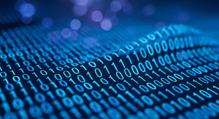 Binary code stream flowing on digital background