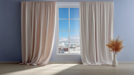 Window with a view of a city skyline