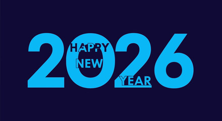 Happy New Year 2026 creative typography design banner. Modern vector illustration for holiday greeting card, poster, or celebration invitation on a dark background