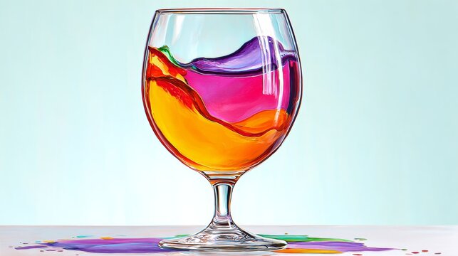 Colorful glass with a splash of paint on the table