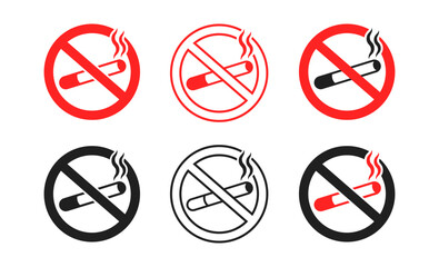 No Smoking Icon Set in Circles. Warning Signs in a vector illustration
