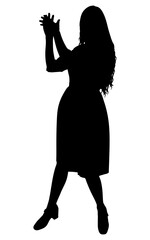 Silhouette of a standing woman applauding with her hands raised. Vector illustration