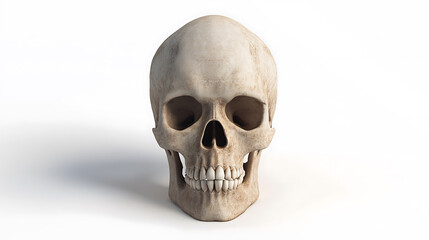 Obraz premium Isolated human skull on a white background, depicting mortality, anatomy, and scientific study, a stark reminder of life's fragility and the mysteries of the human body.