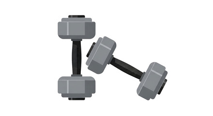 Two gray dumbbells on a white background for fitness and exercise illustration