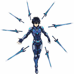 Anime-style character with floating swords