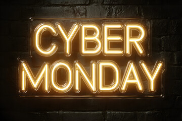 Fototapeta premium Neon Cyber Monday Banner. Text and Title of Cyber Monday