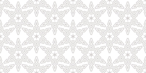 Subtle vector seamless pattern with cute snowflake and geometric star design, funky winter crystal ornament texture on white background for christmas holiday decor, wallpaper, fabric, textile, print