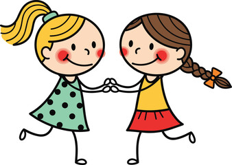 children, friendship, girls, play, fun, cartoon, illustration, vector, design, creative, lifestyle, childhood, happiness, joy, dancing, bonding, activity, entertainment, relationship, motion, concept