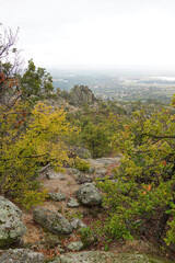 Mountain landscape panorama rocks stones trees forest Balkans autumn cloudy day nature