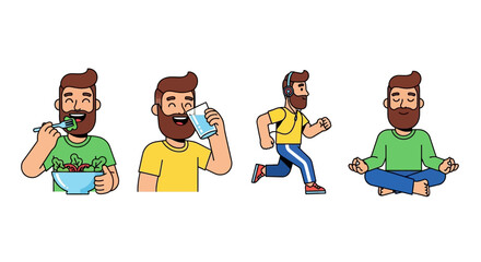 vector bearded man practicing healthy lifestyle habits