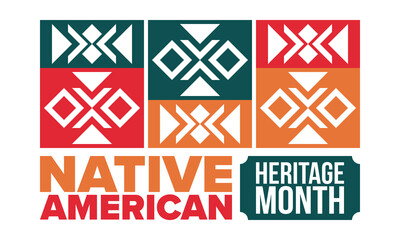 Native American Heritage Month in November. American Indian culture. Celebrate annual in United States. Tradition pattern. Poster, card, banner and background. Vector ornament, illustration