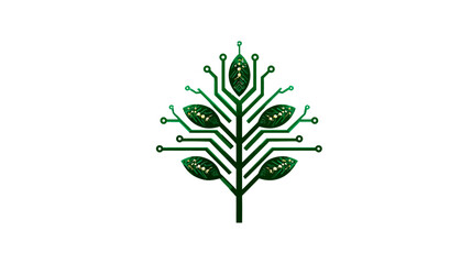 Obraz premium Stylized tree made of green circuit board elements with golden-speckled leaves, white background