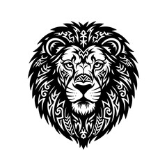 Majestic Tribal Lion Head Vector Illustration with Intricate Details.