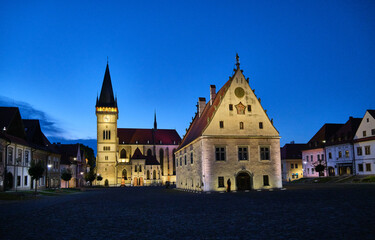 night view of the main square in bardejov, slovakia