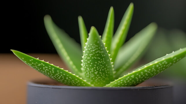 A vibrant aloe vera plant, potted and thriving, showcases its lush green leaves adorned with delicate white speckles, symbolizing natural beauty and resilience. - Powered by Adobe