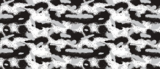 Seamless abstract textured pattern. Simple background with black, grey lines on white. Digital brush strokes. Lines, stains. Design for textile fabrics, wrapping paper, background, wallpaper, cover.