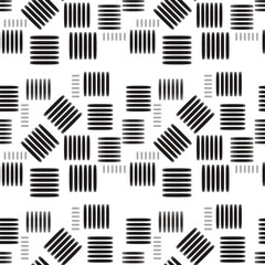 Seamless abstract geometric pattern. Simple background with black, white texture. Digital brush strokes. Lines, squares, grid. Design for textile fabrics, wrapping paper, background, wallpaper, cover.