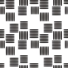 Seamless abstract geometric pattern. Simple background with black, white texture. Digital brush strokes. Lines, squares, grid. Design for textile fabrics, wrapping paper, background, wallpaper, cover.
