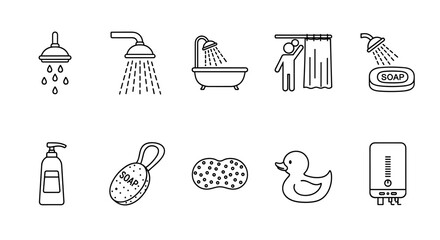 High-quality single-line icon of a shower, editable stroke, perfect for mobile apps, web design, websites, online shops, and more. Clean vector graphic on an isolated white background, representing