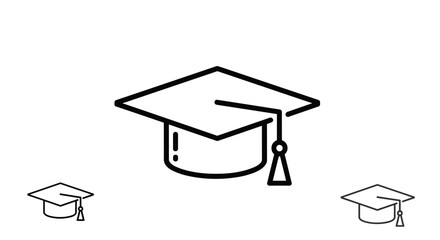 Graduation Cap Icon Set: A Collection of Simple, Ordered Line Art Illustrations of Mortarboards with Tassels, Perfect for Educational and Academic Themes, Presented on a Clean White Background for