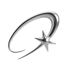 3d chrome star on curved orbit shape reflecting futuristic y2k aesthetic