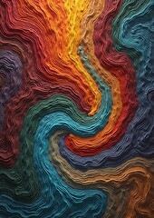 Vivid wavy lines blend warm and cool layers in flowing harmony