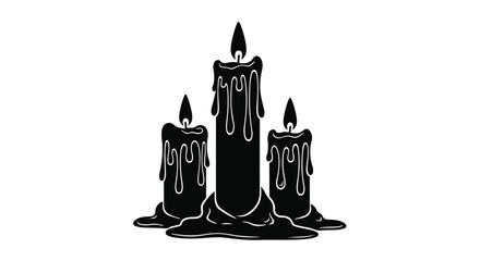 Mysterious black candles melting and glowing with warm light, creating a spooky atmosphere.