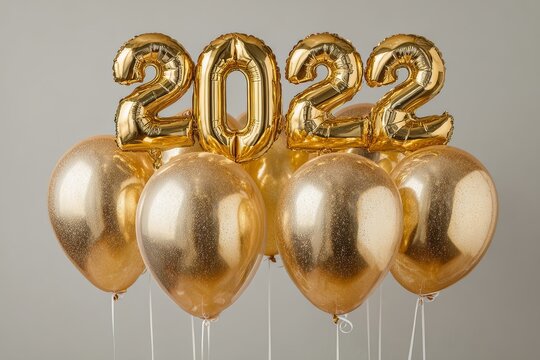 gold balloons in numers 2022, New Year's Eve, party, new year, new luck