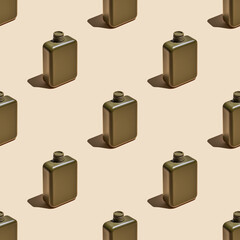 seamless pattern  of Metallic Flasks with Shadows on Beige Background