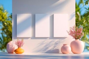 Clean wall design with three vertical frame mockups in row
