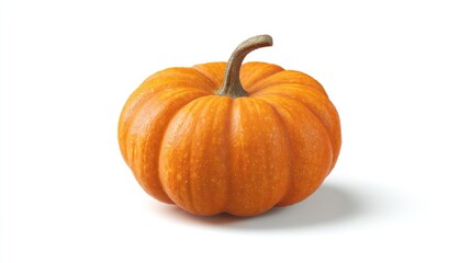 Obraz premium Single small ribbed orange pumpkin stem pointing upper autumn harvest seasonal fall vegetable