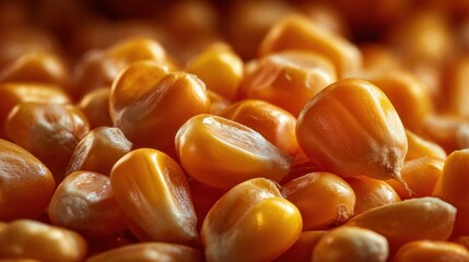 Ultra close-up macro view of raw corn kernels completely filled frame vibrant golden detail