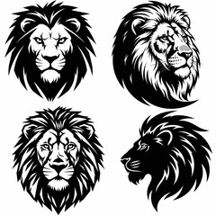 Lion Head Vector Illustrations - Majestic Feline Portraits in Black and White.