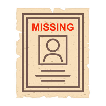 Poster on the wall missing person. Flat illustration.