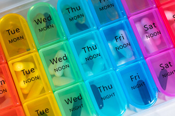 7 Day Weekly Pill Box for 3 Times a Day (Morning, Noon, Night), Daily Portable Travel Pill Box Organiser with different pills or vitamins inside