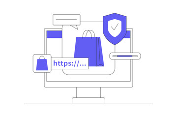 Best Practices for Secure Online Shopping. Online payment concept. Online shopping, shop, cart, digital, online, buy, sell, marketplace, retail. Flat Cartoon Vector Illustration, icon Stylish abstract