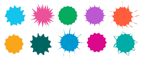 Star round sticker tag icon shape set, featuring circle and starburst label designs , Vibrant vector icons ideal for graphic design, marketing,  badges, wave line geometric  set.