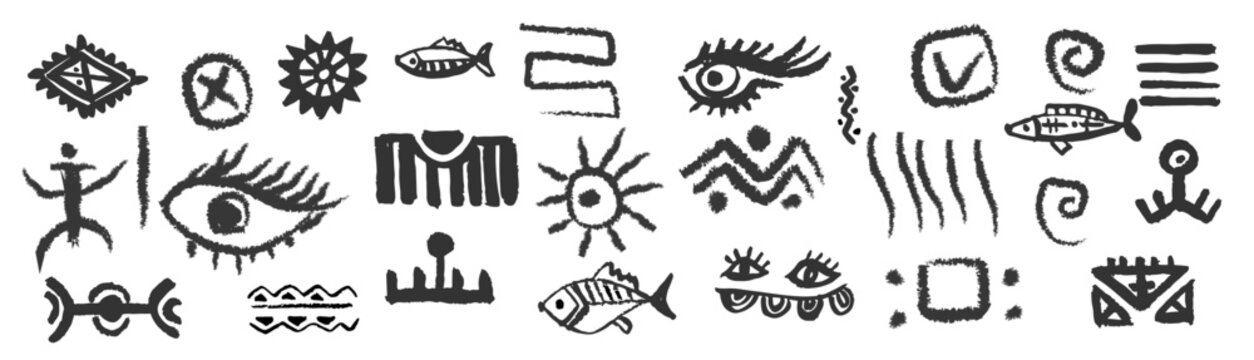 Tribal pattern. African silhouette print. Ethnic border ,  Vector tidy ornaments set , Aztec and Mayan graphi, Navajo elements., Set with african