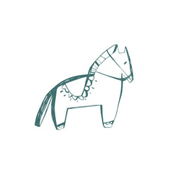Scandinavian horse illustration in minimal folk style with hand drawn decorative details and simple rustic design