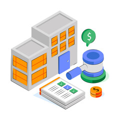 Conceptual isometric design illustration of real estate law
