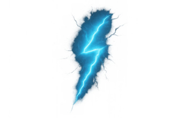 Blue lightning bolt featuring electrical energy and power. Electric discharge creating a shock effect on transparent background