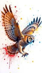 Fototapeta premium Colorful Owl with Splashes of Paint Art