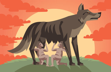 romulus and remus being suckled by a she wolf