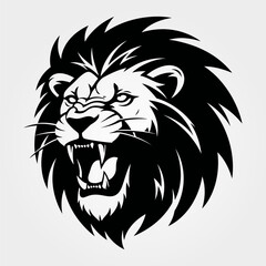 Majestic lion head illustration showcasing power and ferocity in striking black and white.
