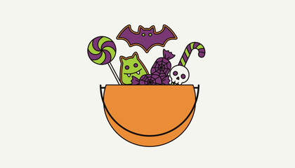 A trickortreat bucket overflowing with ghoulishly themed sweets and treats capturing the excitement of the Halloween night.